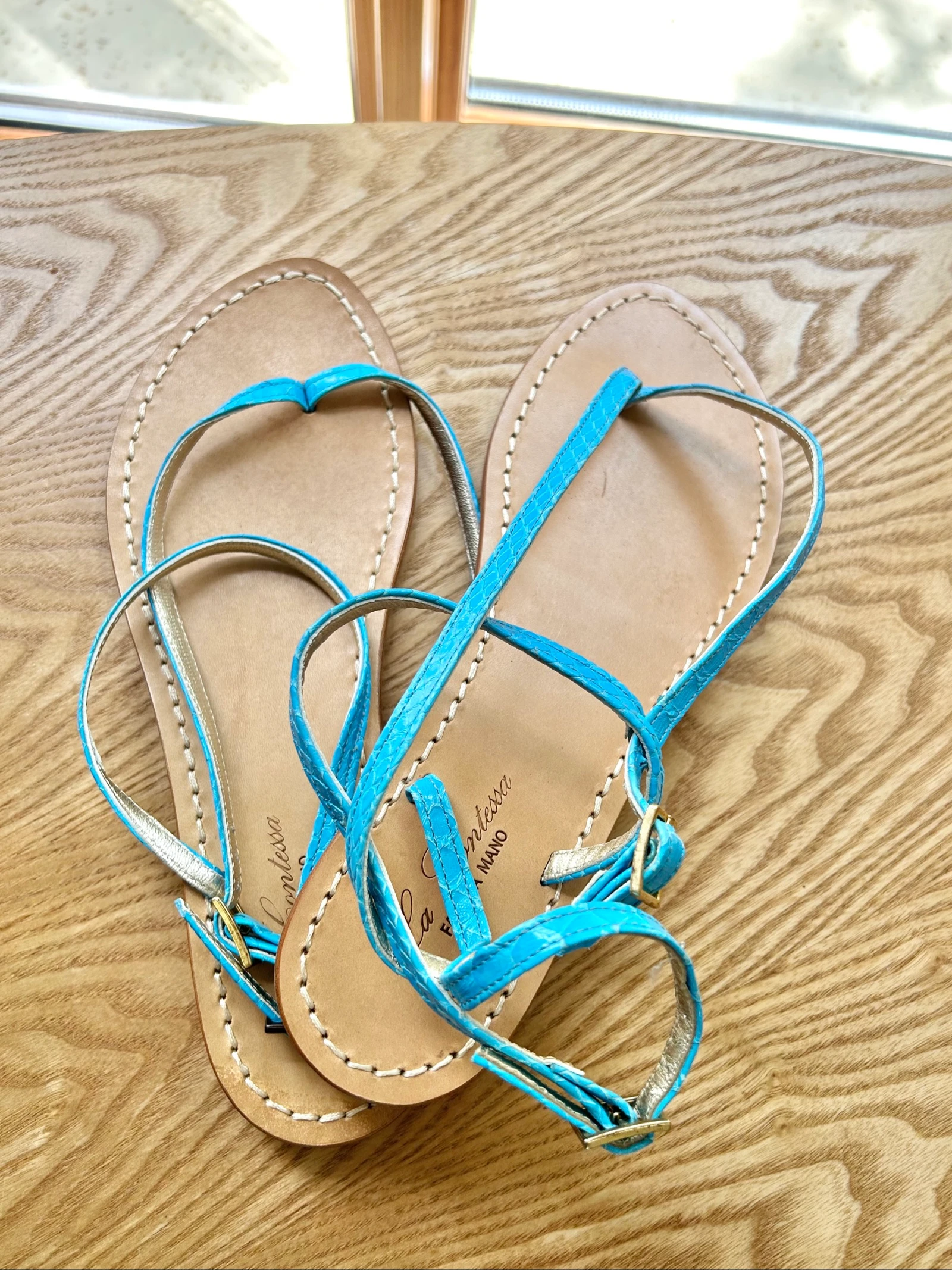 Sandales bleue turquoise bande entremêlées comme neuve Pointure 39 La Contessa